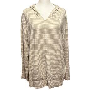 Chicos Design Size 3 US XL Striped Hoodie Top Shirt Long Sleeves Lightweight